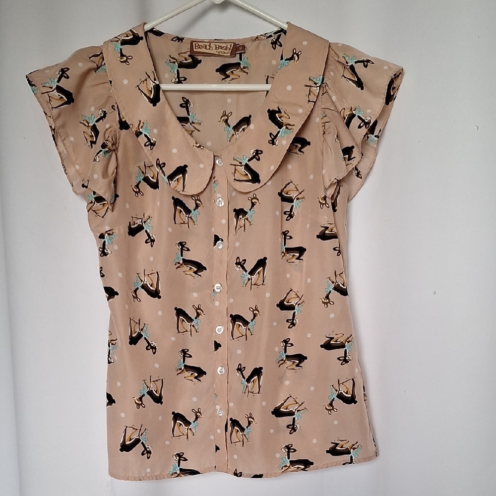 Beach Bash By Art And Tatiana Brown Deer Quirky Print Women's Top